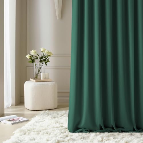 ROOM99 Aura Curtain with Eyelets 140 x 230 cm Width x Height, Window Decoration, Curtains and Interior Draperies for Living Room, Bedroom, Modern Smooth Bottle Green, Ecru