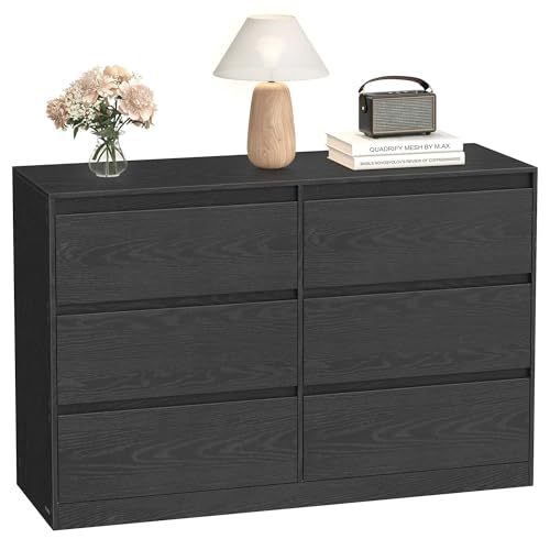 VASAGLE KAILYN Collection - Chest of Drawers for Bedroom, Storage Organiser Unit with 6 Drawers, 40 x 119.4 x 75 cm, Modern Style, Ebony Black LTS616B01