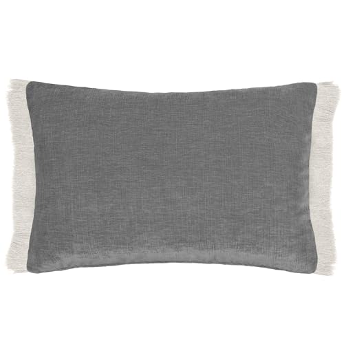Voyage Maison Isernia Feather Filled Cushion – Luxury Chenille Fringed Edge Decorative Pillow (Dove - 40x60cm)