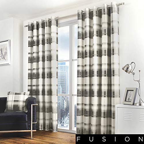 "Fusion - Balmoral Check - 100 Pour cent Cotton Pair of Eyelet Curtains in Slate 46"" Width x 72"" Drop (117 x 183cm)"