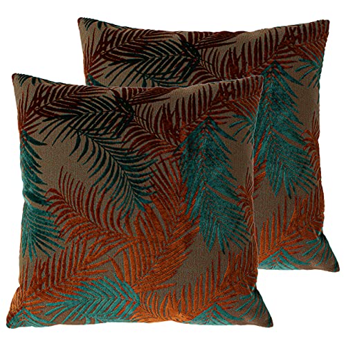 Paoletti Palm Grove Feather Filled Cushions (Twin Pack), Polyester, Teal/Navy