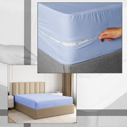 "Zipper Fitted Sheet Twin XL Size 1 Piece Microfiber 12"" Deep Sky Blue - Zipper Sheets (39X80), 100% Microfiber, Super Soft Comfy and Easy to Put, Zipper Fitted Sheets Twin XL Size"