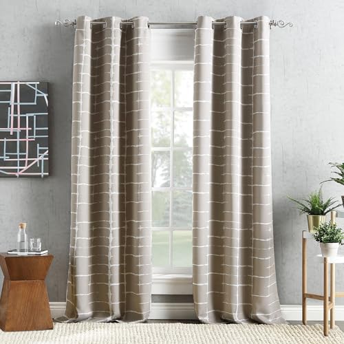 "Sun Zero Shibori Print Blackout Grommet Curtain Panel, Polyester, Stone, 40"" x 95"""