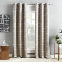 "Sun Zero Shibori Print Blackout Grommet Curtain Panel, Polyester, Stone, 40"" x 95"""