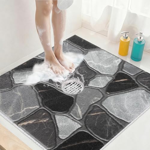 Square Shower Mat Non Slip: 32x32 Inch Extra Large Shower Mats for Inside Shower, Anti Slip Shower Floor Mat, Loofah Shower Stall Mats for Elderly, Non Slip Shower Mat with Drain Hole in Middle