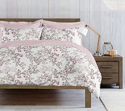Homemania 13545 Aster-Natura Envelope Set with Duvet Cover and Pillowcase for Bed, Pink, White, Green, Cotton, 150 x 200 cm