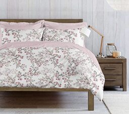 Homemania 13545 Aster-Natura Envelope Set with Duvet Cover and Pillowcase for Bed, Pink, White, Green, Cotton, 150 x 200 cm