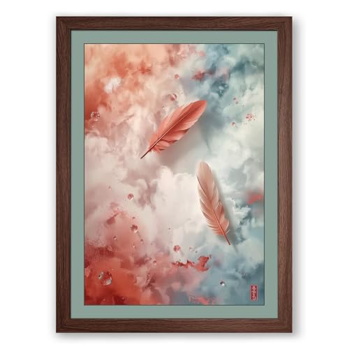 Drifting Feathers Minimalist Framed Wall Art Print A3 (42×29.7cm) Walnut, Wall Decor for Living Room, Bedroom, Office & Home, Ready to Hang, Art Gift