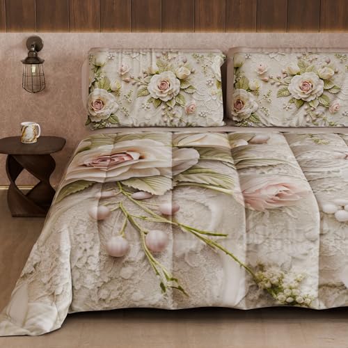 PETTI Artigiani Italiani - Winter Quilt, Winter Duvet, Double Sided Quilt, Solid Colour and Digital Print, Shabby 04 334, 100% Microfibre, Made in Italy
