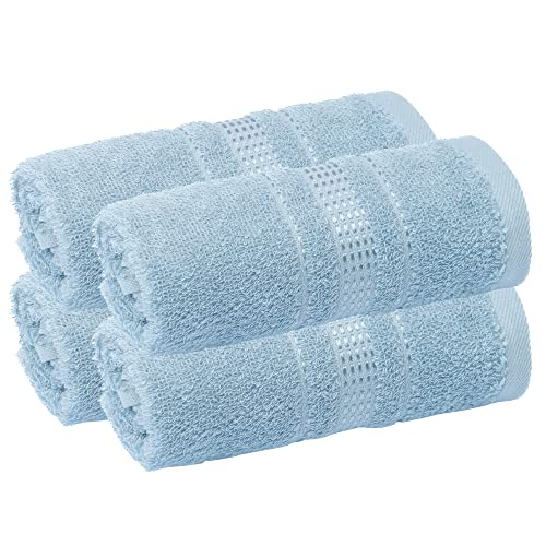 Melissa Linen, 4 Piece Fingertip Towel Set, 100% Turkish Cotton Towels for Body and Face, 12 in x 18 in, Absorbent, Quick Dry, Durable and Soft, Wash Rags for Kitchen, Ocean Blue