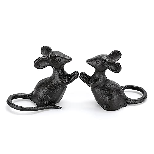 OwnMy 2 Cast Iron Little Mouse Garden Sculptures Outdoor Black Mice Statues Hollow Carved Desktop Ornaments Figurines, Decorative Creative Animal Figurine Indoor Outdoor Statues for Patio Home Decor