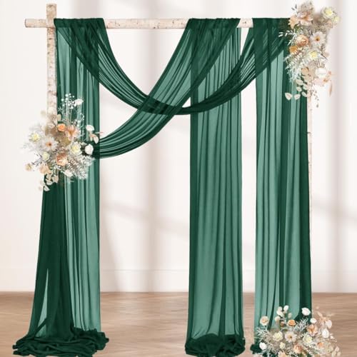 "MLMW Christmas Wedding Arch Draping Fabric 2 Panels 29"" x 20Ft Emerald Green Sheer Wedding Arch Backdrop Drapes Outdoor Curtain for Ceremony Party Background Ceiling Decor"