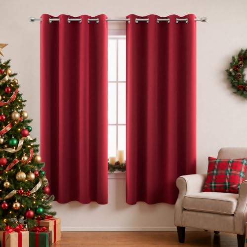 KOUFALL Red Room Darkening Blackout Curtains 63 Inch Length for Dining Room 2 Panels Set Thermal Light Blocking Curtains for Living Room Boys Bedroom Kid Gamer 63 Long