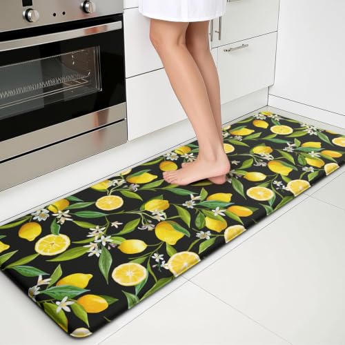 FYATHM Lemon Kitchen Decor Kitchen Mat, Cushioned Anti Fatigue, Non-Slip - Lemon Pattern,Cushioned Comfort,Non-Slip Backing,Waterproof Surface,Soft Underfoot,Easy Clean,Kitchen Sink,Laundry