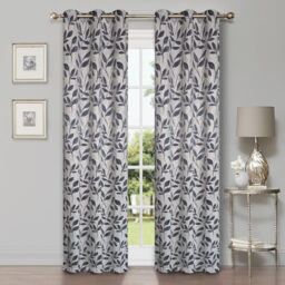 "Superior Blackout Curtains, Room Darkening Window Accent for Bedroom, Sun Blocking, Thermal, Modern Bohemian Curtains, Leaves Collection, Set of 2 Panels, 6 Grommets, 42"" x 63"", White-Navy Blue"