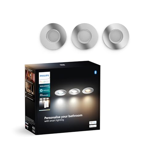 Philips Hue Adore Recessed Spotlight, 3 Pack, Aluminium - Warm to Cool White Ambience Light, New Generation, Dimmable Bathroom Lights, Bluetooth App and Voice Control, Smart Home