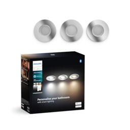 Philips Hue Adore Recessed Spotlight, 3 Pack, Aluminium - Warm to Cool White Ambience Light, New Generation, Dimmable Bathroom Lights, Bluetooth App and Voice Control, Smart Home