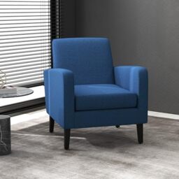 HOMCOM Armchair Modern Upholstered Linen Accent Chair Wood Legs Blue