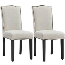Yaheetech Dining Chairs Set of 2 High Back Fabric Kitchen Chairs, Beige