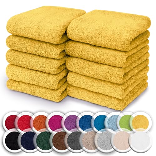 NatureMark Set of 10 Washcloths Made of 100% Cotton - Soft and Absorbent Face and Hand Towels - Practical for Bathroom and Kitchen - 30 x 30 cm, Yellow