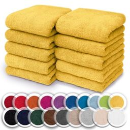 NatureMark Set of 10 Washcloths Made of 100% Cotton - Soft and Absorbent Face and Hand Towels - Practical for Bathroom and Kitchen - 30 x 30 cm, Yellow