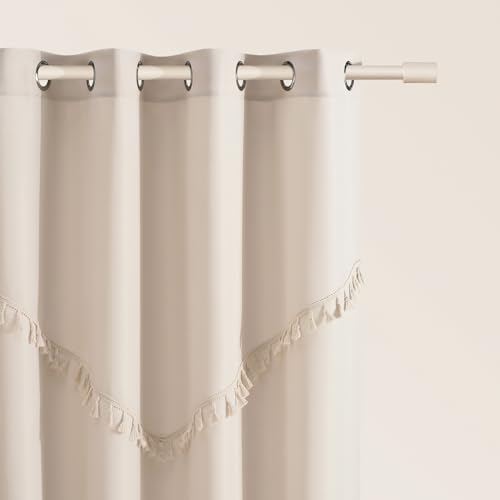 ROOM99 Chloe Curtain with Silver Eyelets 140 x 250 cm Width x Height Sliding Curtains Modern Curtain Living Room Bedroom Light Beige 1 Piece