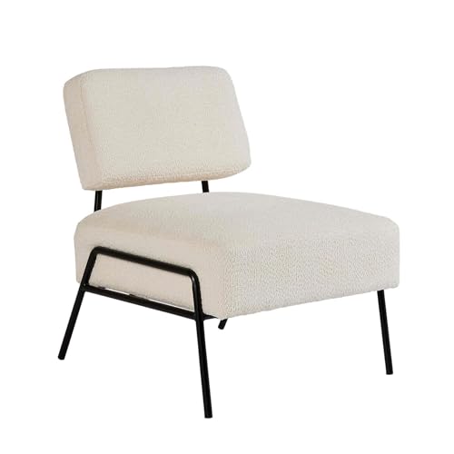 Home Source Boucle Accent Chair, Black Metal Legs, Cream