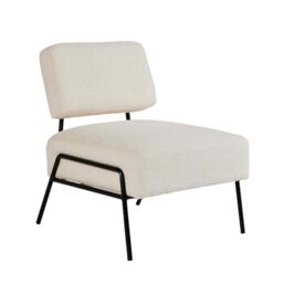 Home Source Boucle Accent Chair, Black Metal Legs, Cream