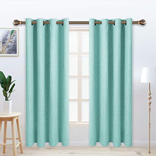 LORDTEX Linen Look Textured Blackout Privacy Curtains with Thermal Insulated Liner - Heavy Thick Grommet Window Drapes for Bedroom, 50 x 95 Inches, Seafoam, Set of 2 Panels