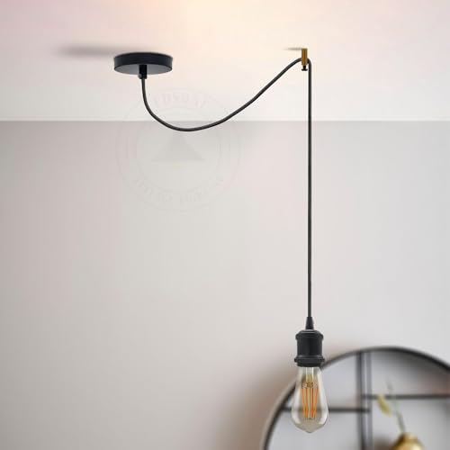 LEDSone E27 Pendant Light Kit with 2m Adjustable Braided Cable – Industrial Vintage Ceiling Hanging Light for Kitchen Island Dining Room Bedroom Bar Lighting