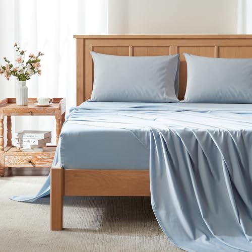 "Comfort Spaces King Cooling Sheets, Moisture Wicking Coolmax Sheets, Soft, Colorfast Sheet Set, Cooling Bed Sheets For Hot Sleepers, Elastic Deep Pocket Fits Up to 16"" Mattress, King Blue 4 Piece"