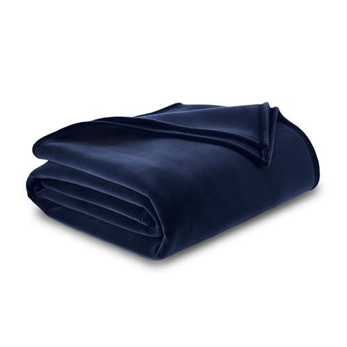 Vellux Blanket, Polyester Faux Fur Nylon, Navy, Full Queen