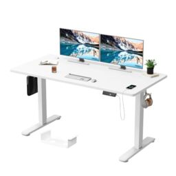 Homall Height Adjustable Electric Standing Desk 140x70cm Sit Stand Desk with USB Charging, Time Reminder, 3 Memory Settings, Wire Management Tray, White