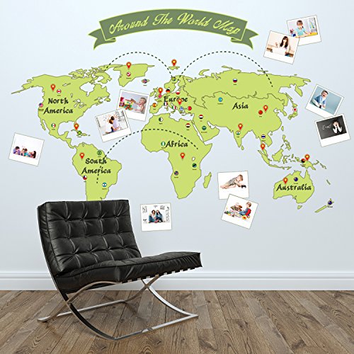 Walplus Around The World Map Mural Art Decals Home Decoration DIY Living Bedroom D??cor Kids Room Gift Removable Self-Adhesive Wall Sticker, Vinyl, Multi-Colour, 165 x 115 cm