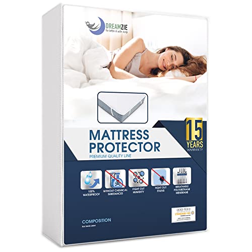 Dreamzie Mattress Protector Waterproof with 4 Elastic Corners - Made in EU - OEKO-TEX® Certified - For Mattress Euro King 160 x 200 cm