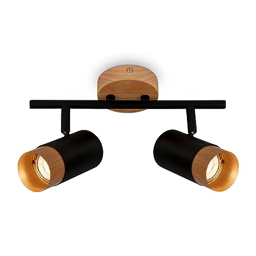 BRILONER - Adjustable Wooden Ceiling Light, Living Room, Bedroom and Kitchen, Black-Wood