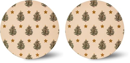 Anniversary House 12-inch Cake Board Christmas Tree and Gold Star Print, Pack of 2, Individually Wrapped, Sturdy Fibre Cake Board Round, DBX001