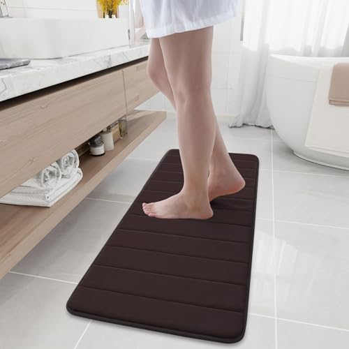 Buganda Soft Memory Foam Bath Mats Non Slip Absorbent Bathroom Rug Rubber Backed Runner for Kitchen Bathroom Floors 17 x 47 inch, Coffee Brown