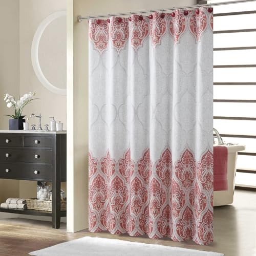 BESTRIPES Long Shower Curtain 78 Inches, Water Repellent Brushed Microfiber with Terracotta & Gray Bohemian Print, 12 Metal Grommets & Weighted Hem, 72x78 Inches