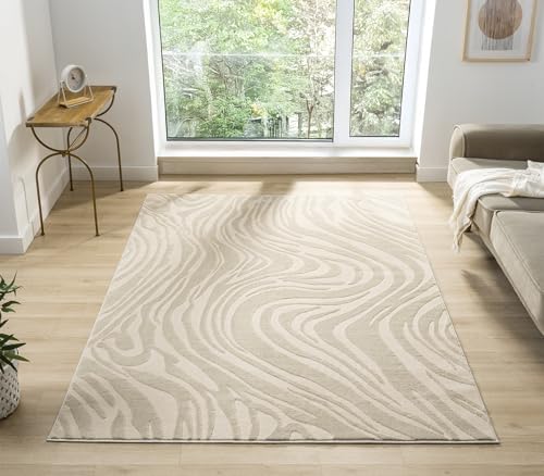 Rugs by Desire Vellure Modern Indoor Living Room Area Rug Embossed Cut-Shrink Pile with Metallic Sheen Jute Backing Living Room - Bedroom Hallway Carpet Marble Cream 60x220 cm
