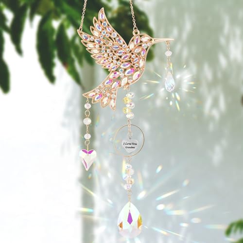 Gifts for Grandma, Grandma Birthday, Hummingbird Gift for Nana, Grandmother from Grandkids, Hanging Hummingbird Home Decor Sun Catchers Indoor Outside Decoration for Spring Garden