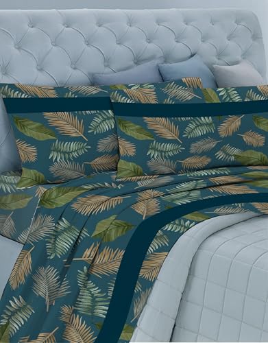 GEMITEX Cotton Bed Set, 100% Breathable Cotton Free of Harmful Substances, Certified Quality Standard 100 by OEKO-TEX Confidence in Textile, Double Bed, G22/Blue, Designed in Italy
