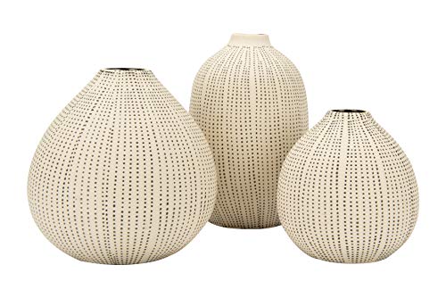 Creative Co-op Round Stoneware Vases with Polka Dot Finish, White and Black, Set of 3