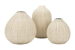 Creative Co-op Round Stoneware Vases with Polka Dot Finish, White and Black, Set of 3