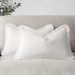 Foindtower Set of 2 Soft Decorative Linen Cushion Covers with Fringe, Boho Covers with Tassels for Lumbar Cushion for the Sofa, Living Room, Home Decor, 30 x 51 cm