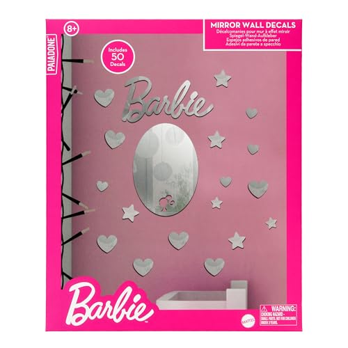 Paladone Barbie Official Licensed Mattel Mirror Wall Decals, Heart and Star Bedroom Decor and Gift for Girls, Barbie Doll Toy and Room Accessory