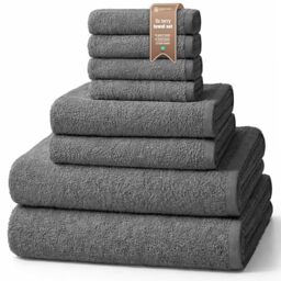 NatureMark 8-Piece Terry Towel Set with Various Sizes – 4 Guest Towels, 2 Hand Towels, 2 Bath Towels - Colour: Anthracite Grey - 100% Cotton