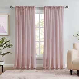 Melodieux Dusty Pink Velvety Semi Sheer Curtains 84 Inches Long for Bedroom, Living Room Natural Cotton Texture Rod Pocket Window Sheer Drapes, 52 by 84 Inch (2 Panels)