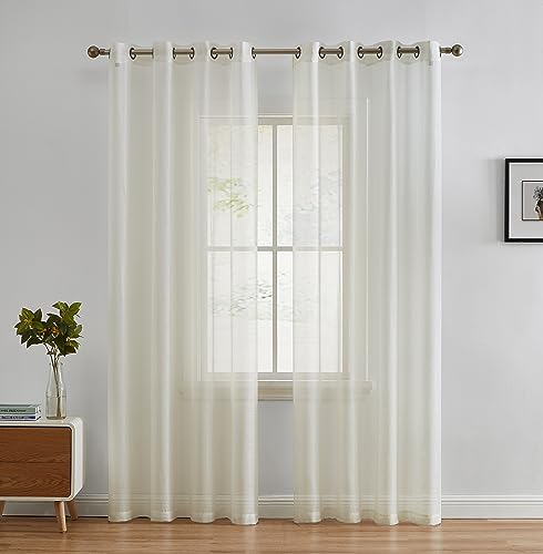 HLC.ME 2 Piece Semi Sheer Voile See Through Window Curtain Grommet Panels for Bedroom, Living Room & Small Windows - Ivory - 54 W x 63 inch Long