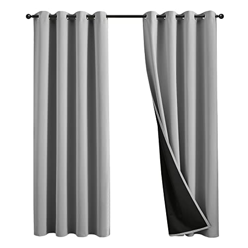 JSFLY 100% Blackout Curtains 106 inch Length for Bedroom, Thick Noise Reduction Thermal Insulated Grommet Window Drapes Room Darkening Curtains for Living Room, 2 Panels (62x106 inches,Light Gray)